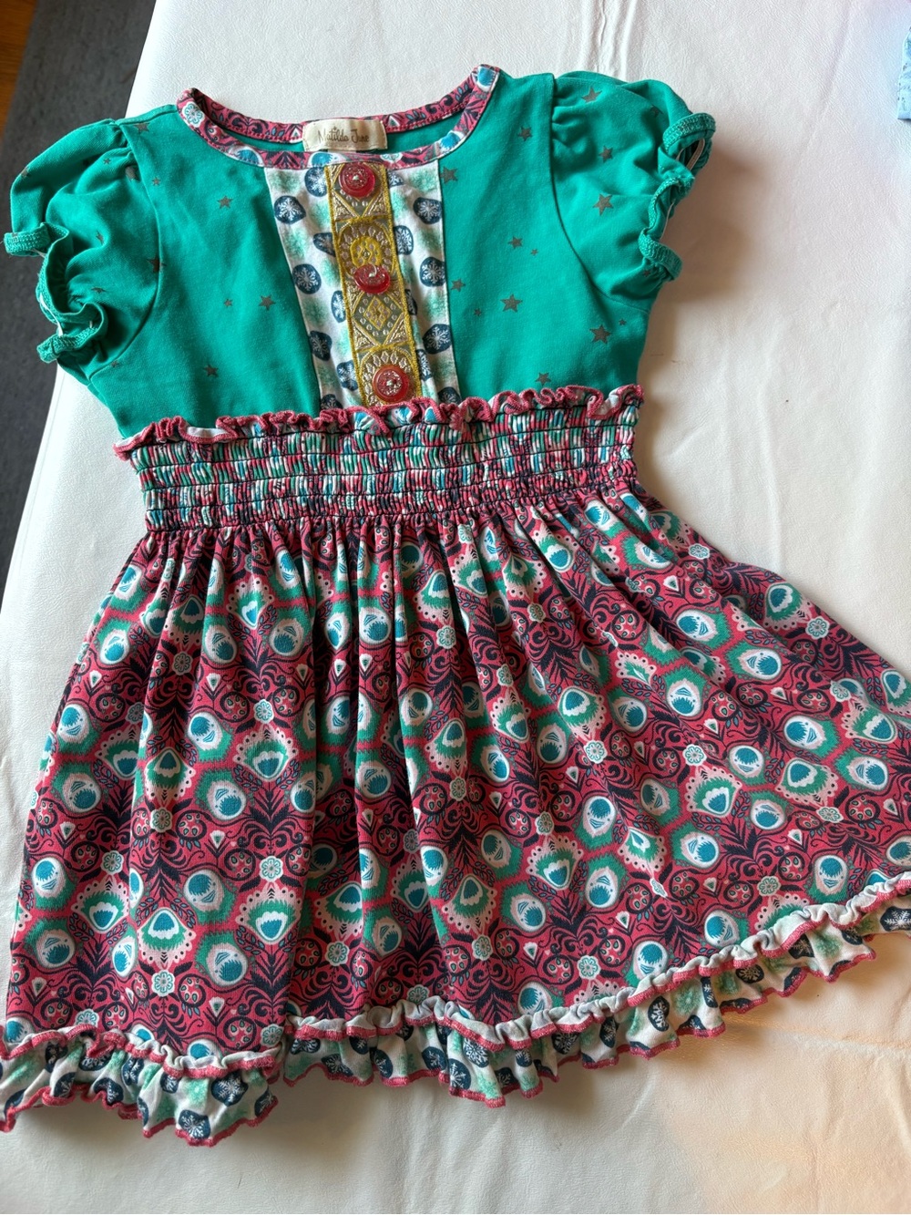Matilda Jane Teal Floral Stars Friends Forever Clover Dress Girls Size 2 GUC